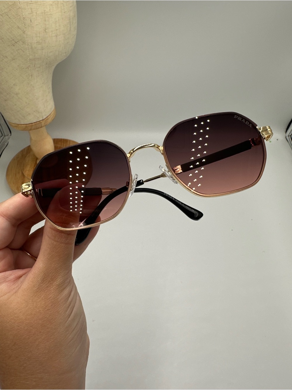 Prada Gold Tone Oversized Aviator Sunglasses Brown Gradient Lenses